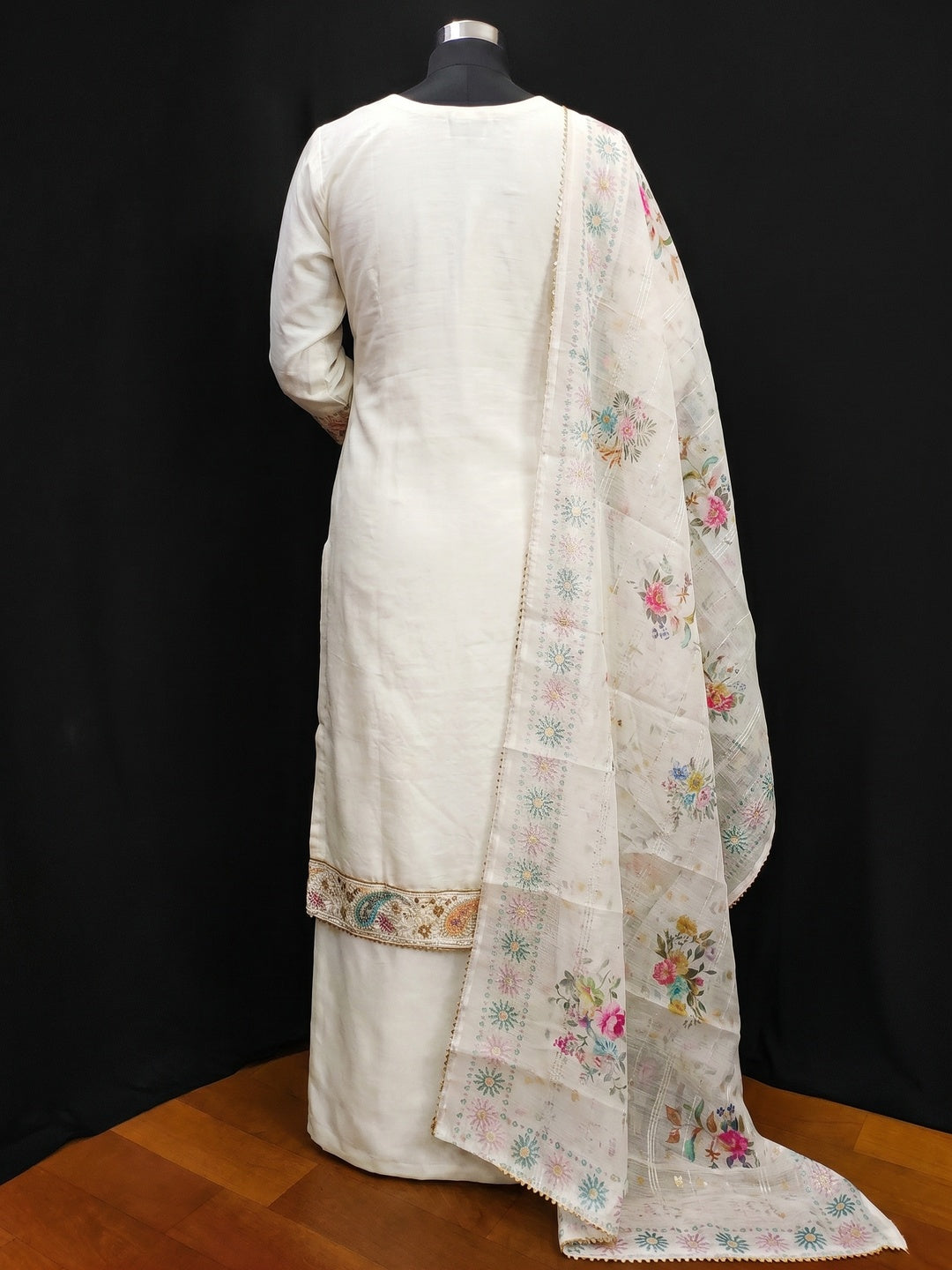 White Embroidered Viscose Dress Material - Image 3