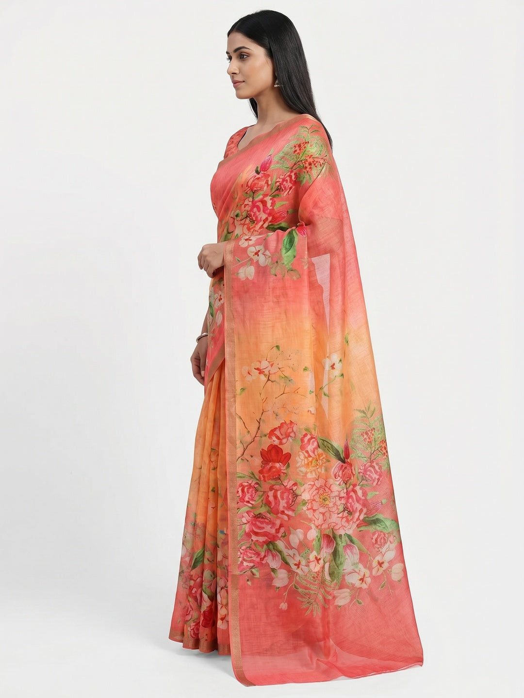 Multicolor Floral Printed Cotton Silk Saree - Image 2