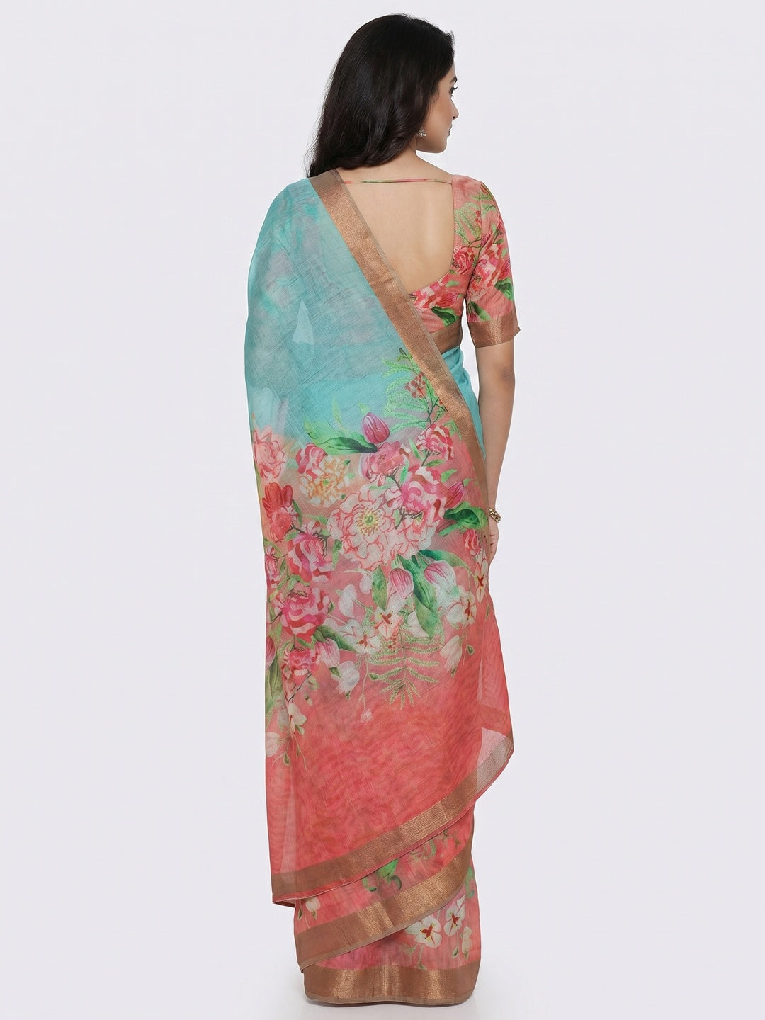Multicolor Floral Printed Cotton Silk Saree - Image 3