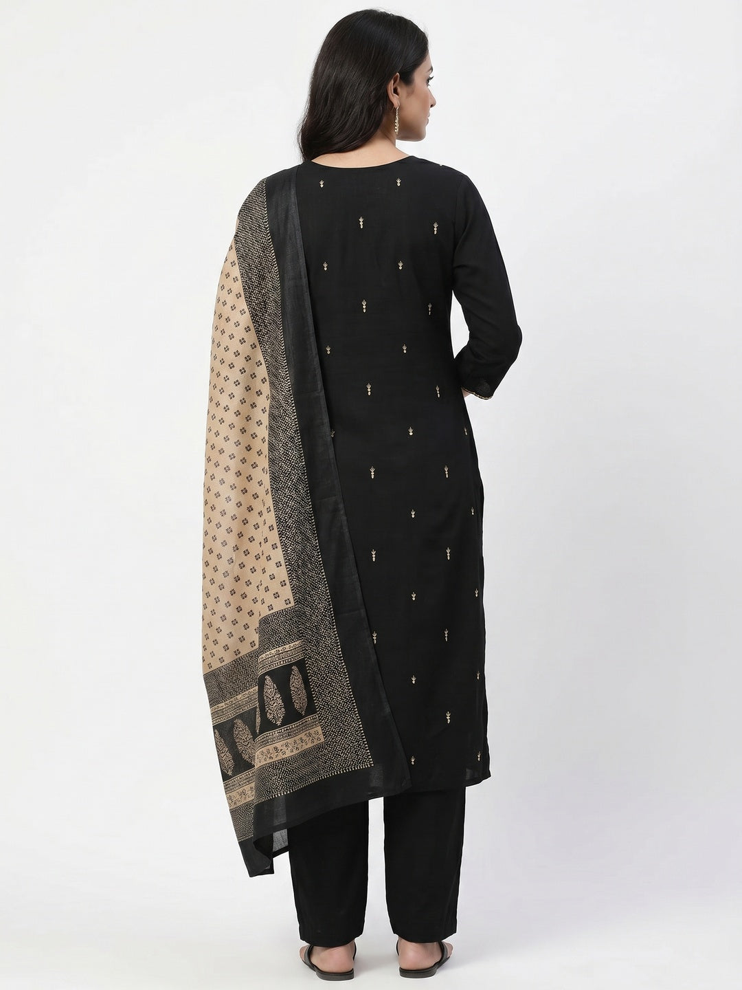 Black Embroidered Viscose Dress Material - Image 3