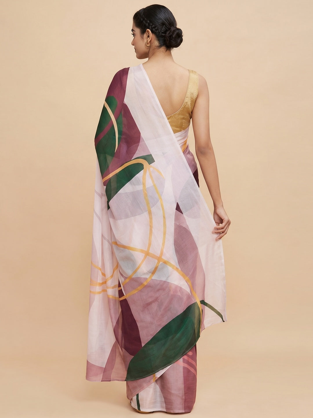 Light Pink Digital Printed Chinon Saree - Image 2