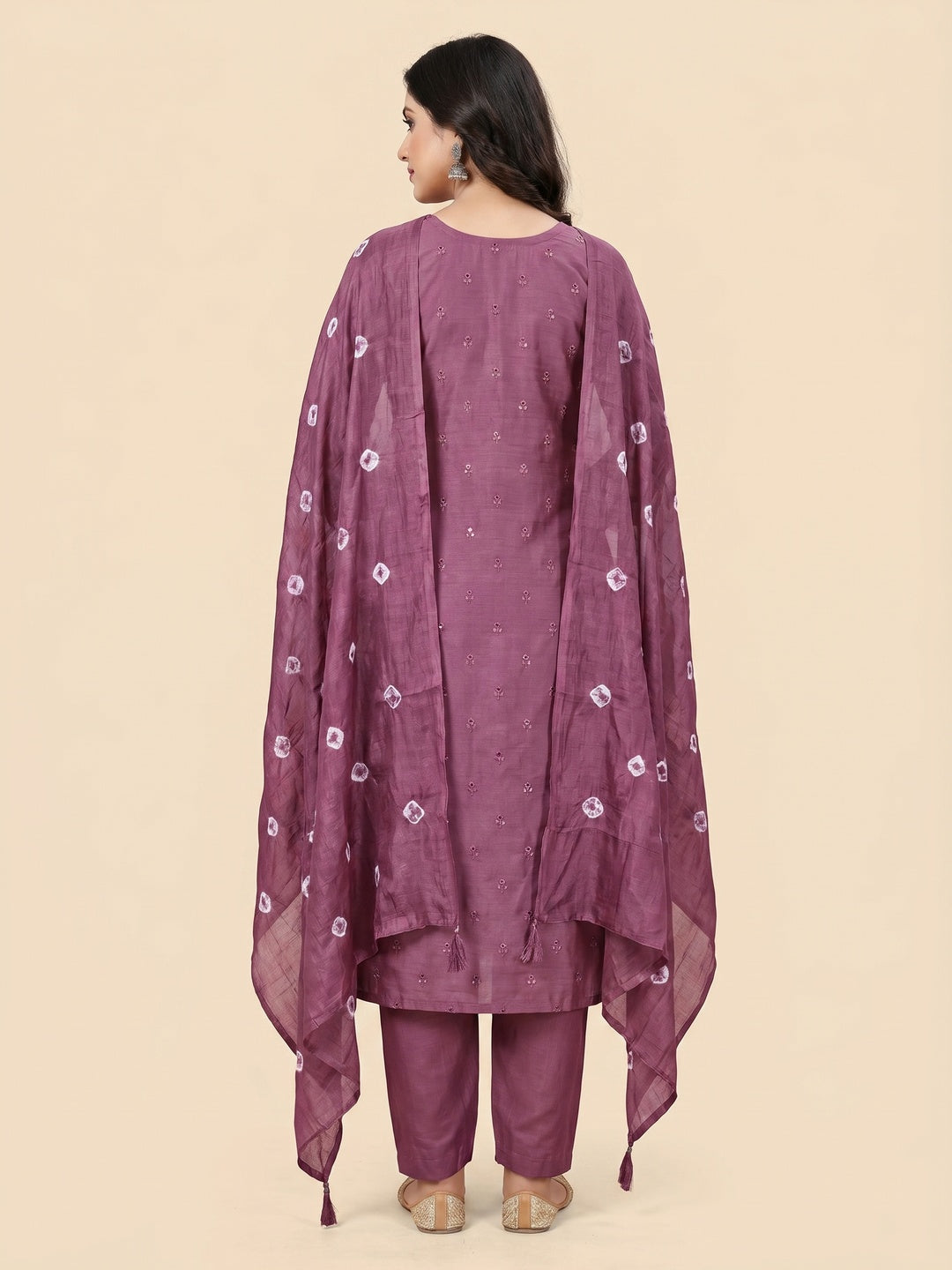 Purple Embroidered Cotton Blend Dress Material - Image 2