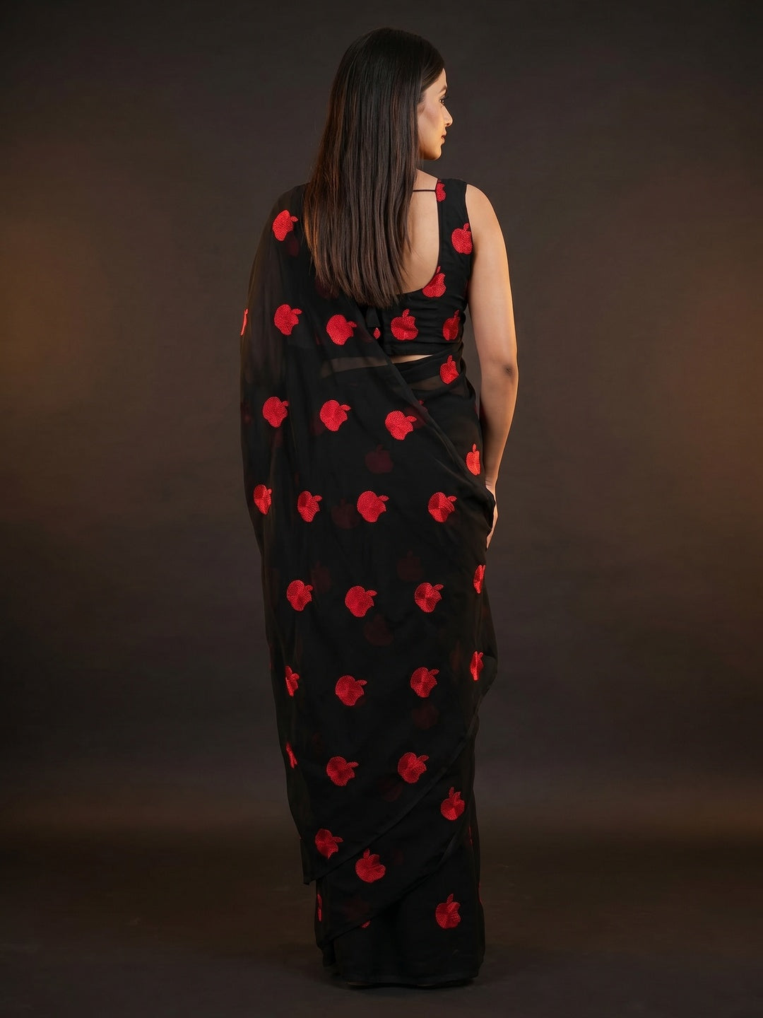 Black Embroidered Georgette Saree - Image 3