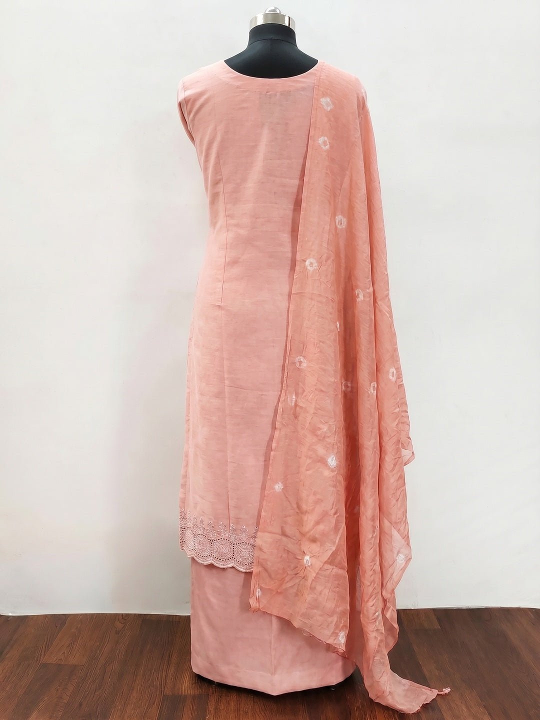 Peach Embroidered Cotton Blend Dress Material - Image 2