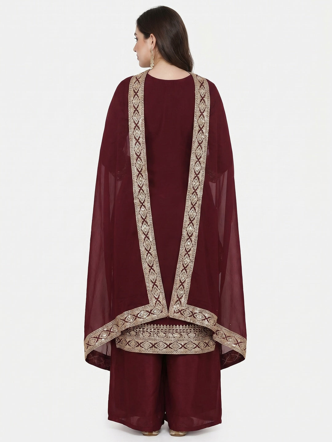 Maroon Floral Sequins Embroidered Georgette Dress Material - Image 3