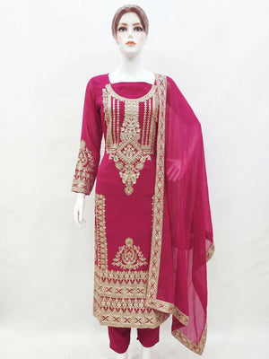 Rani Pink Floral Sequins Embroidered Georgette Dress Material - Image 1
