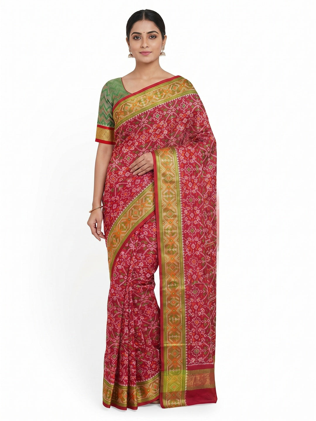 Red Woven Cotton Silk Patola Saree - Image 1