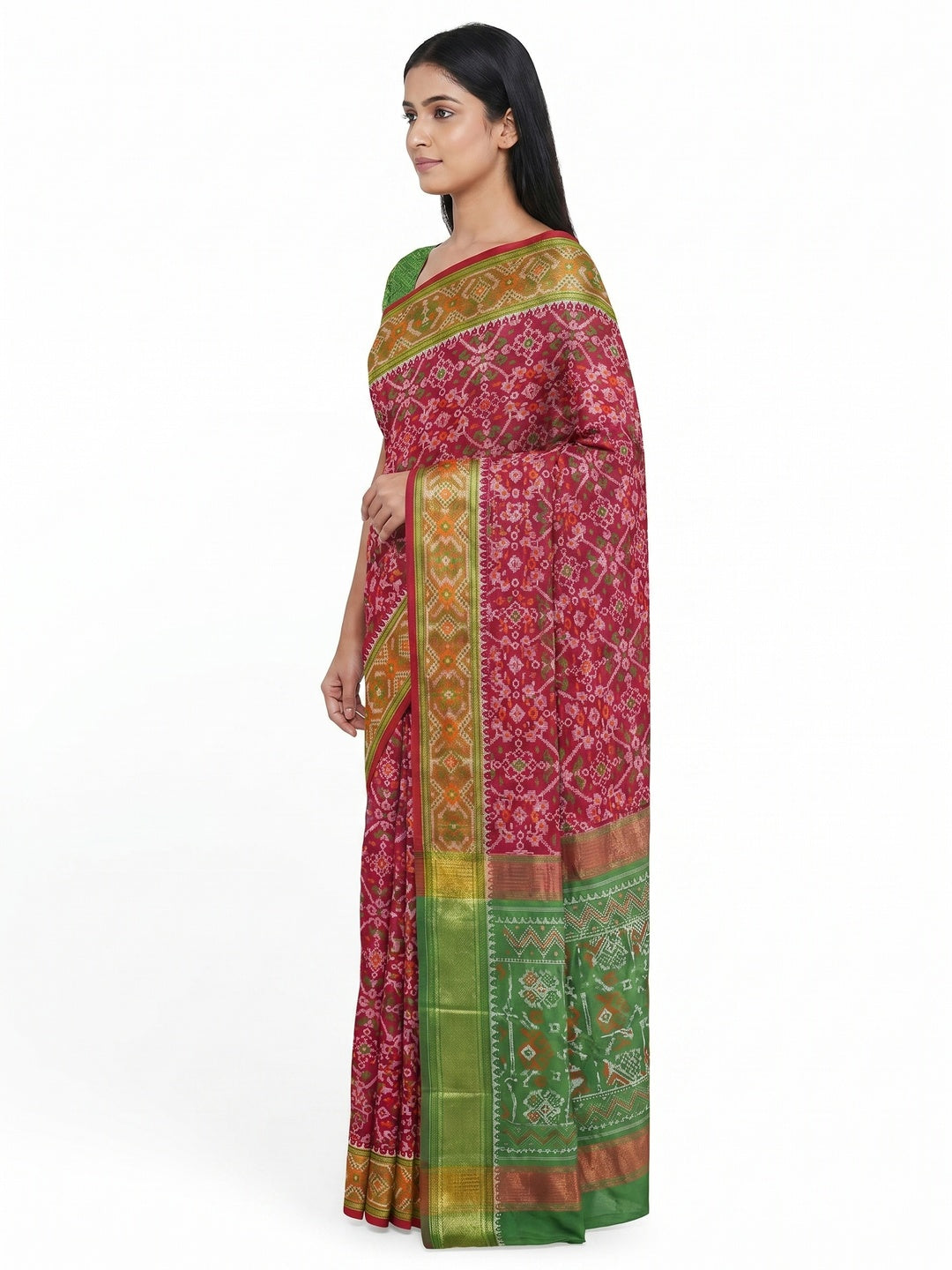 Red Woven Cotton Silk Patola Saree - Image 2