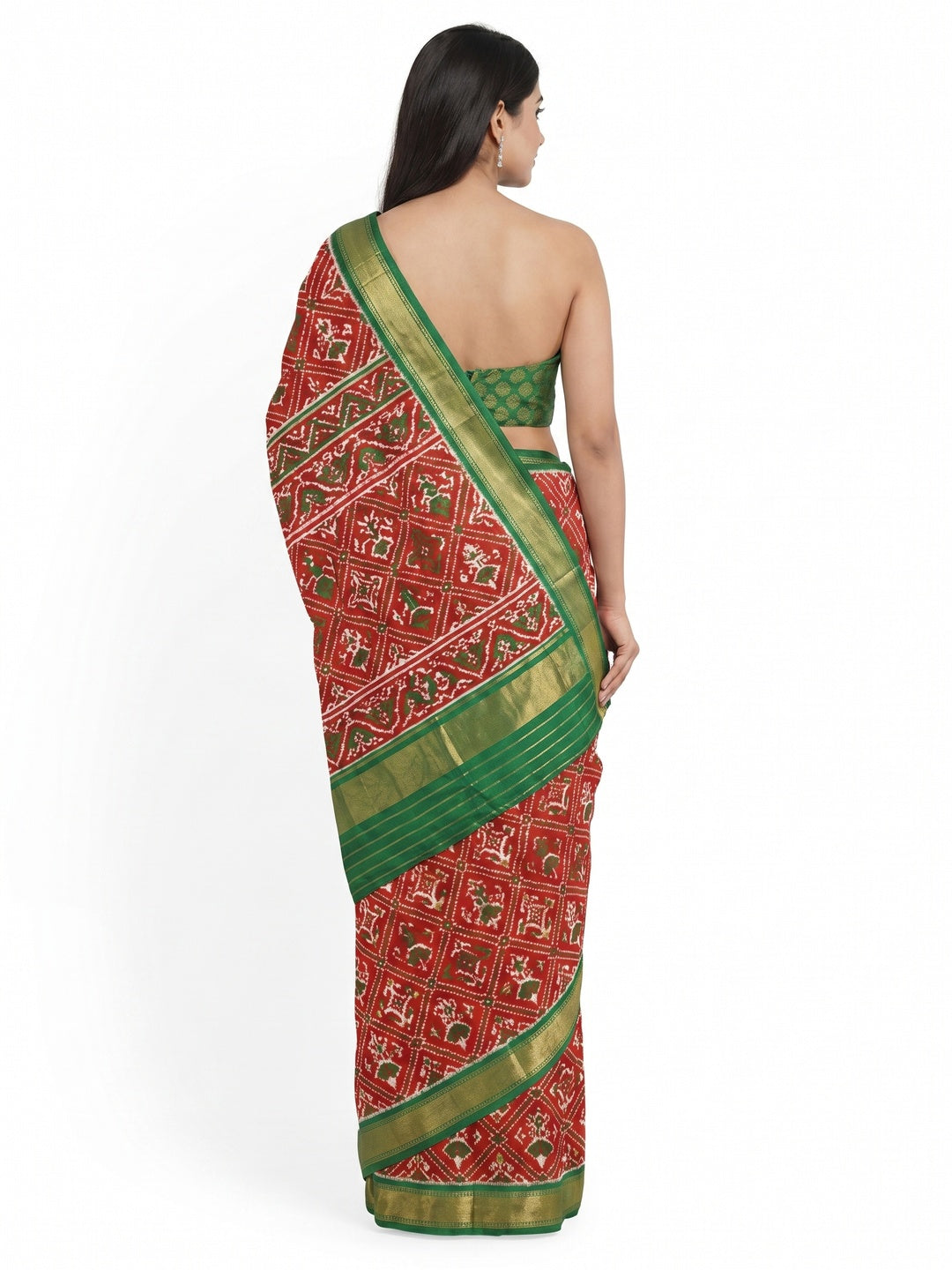 Red Woven Cotton Silk Patola Saree - Image 3