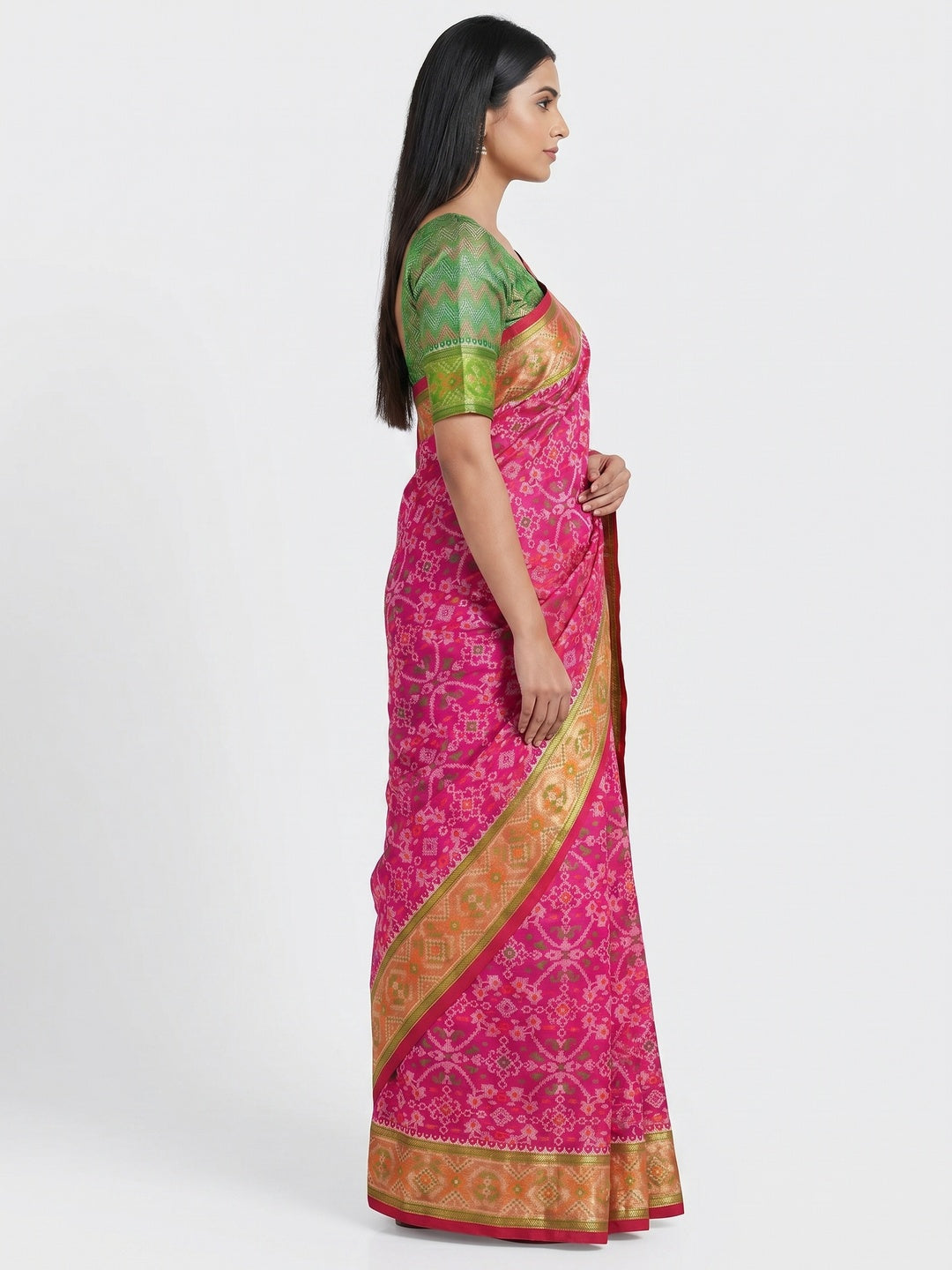 Rani Pink Woven Cotton Silk Patola Saree - Image 3