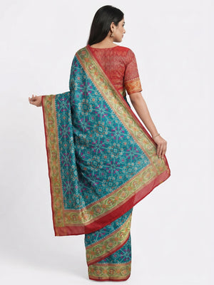 Teal Woven Cotton Silk Patola Saree - Image 2