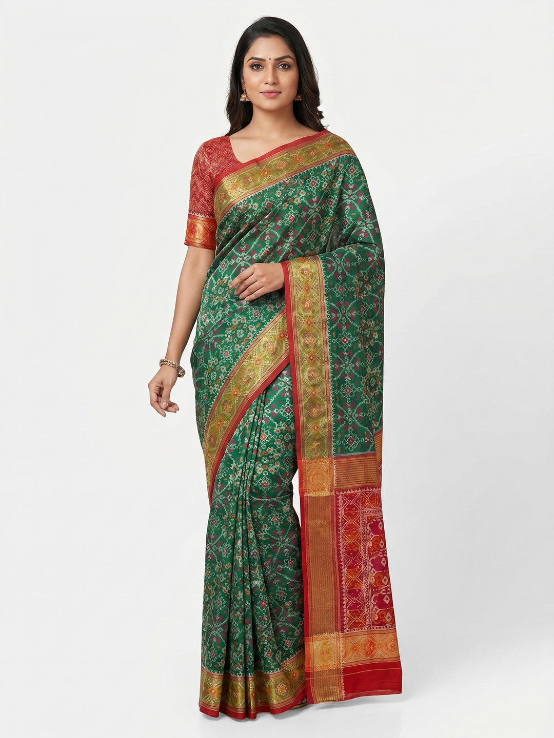 Green Woven Cotton Silk Patola Saree - Image 1