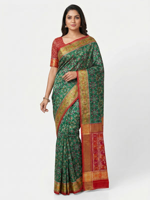 Green Woven Cotton Silk Patola Saree - Image 1