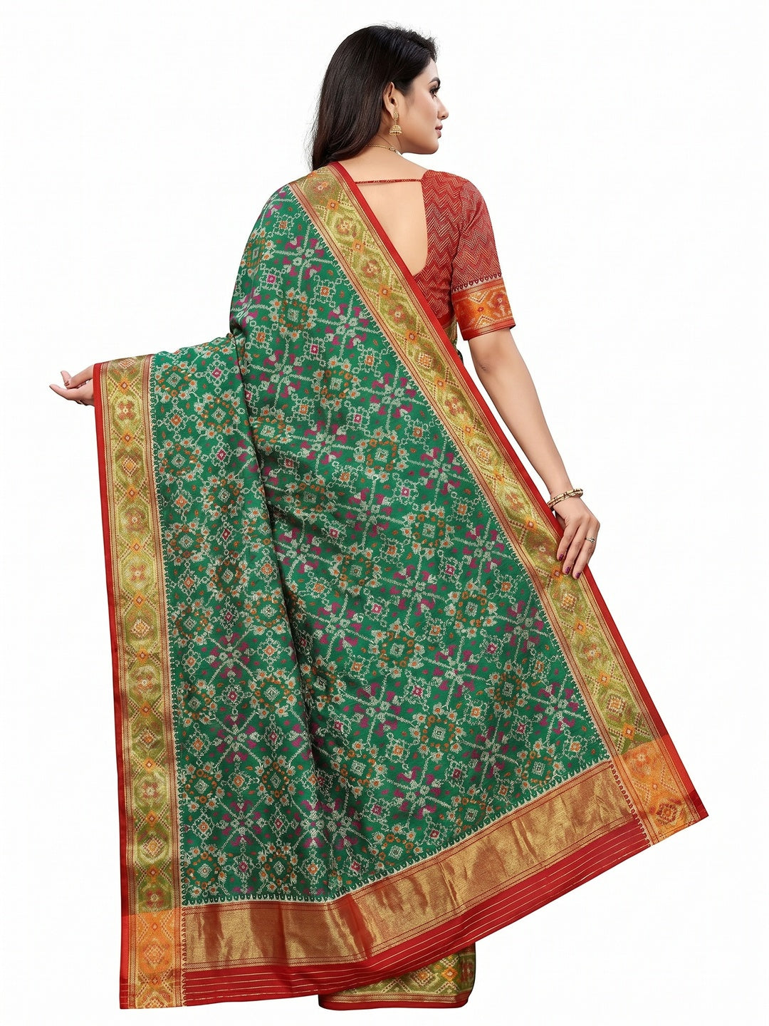 Green Woven Cotton Silk Patola Saree - Image 2
