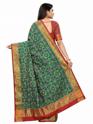 Green Woven Cotton Silk Patola Saree - Image 2