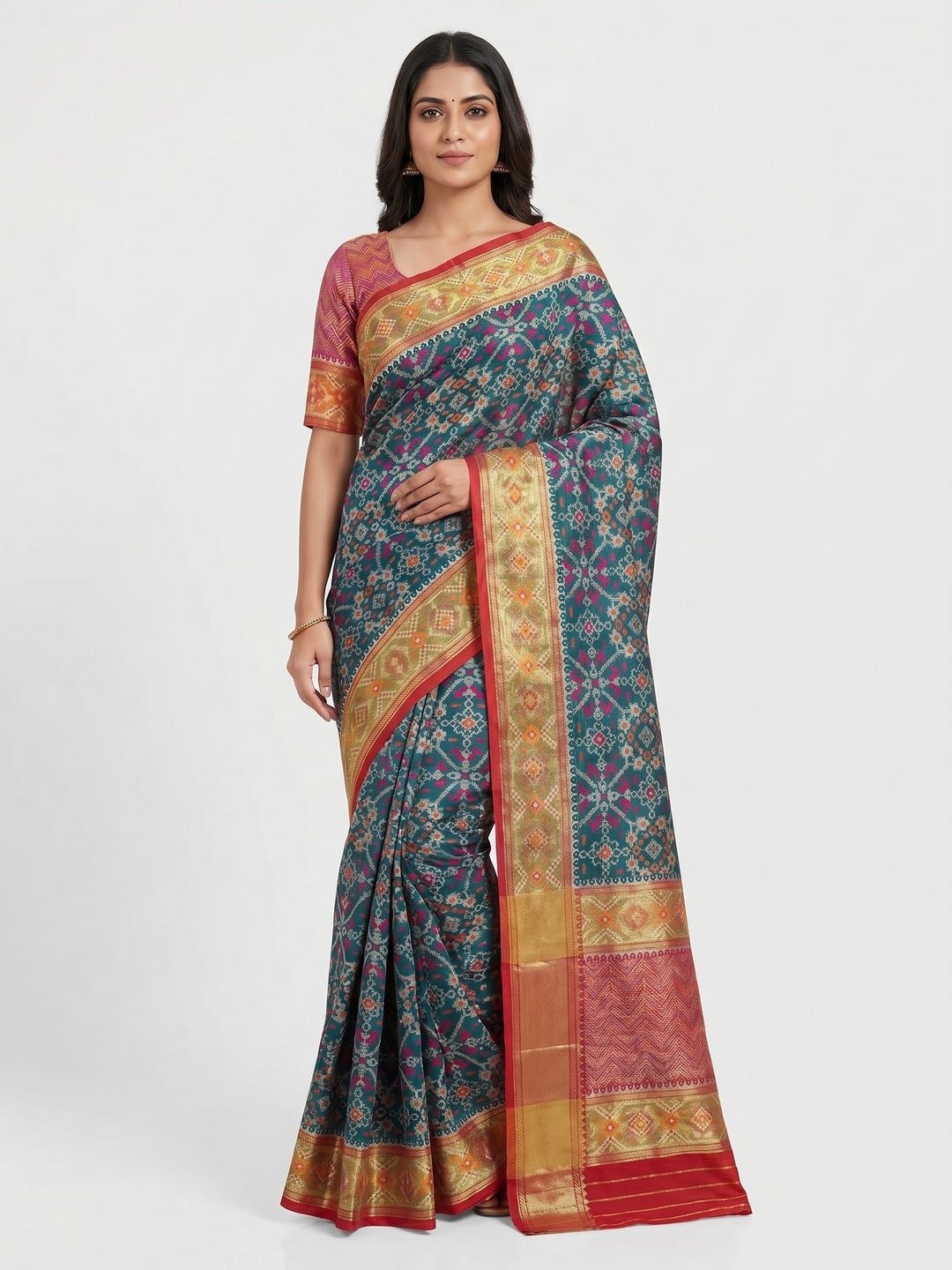Morpich Woven Cotton Silk Patola Saree - Image 1