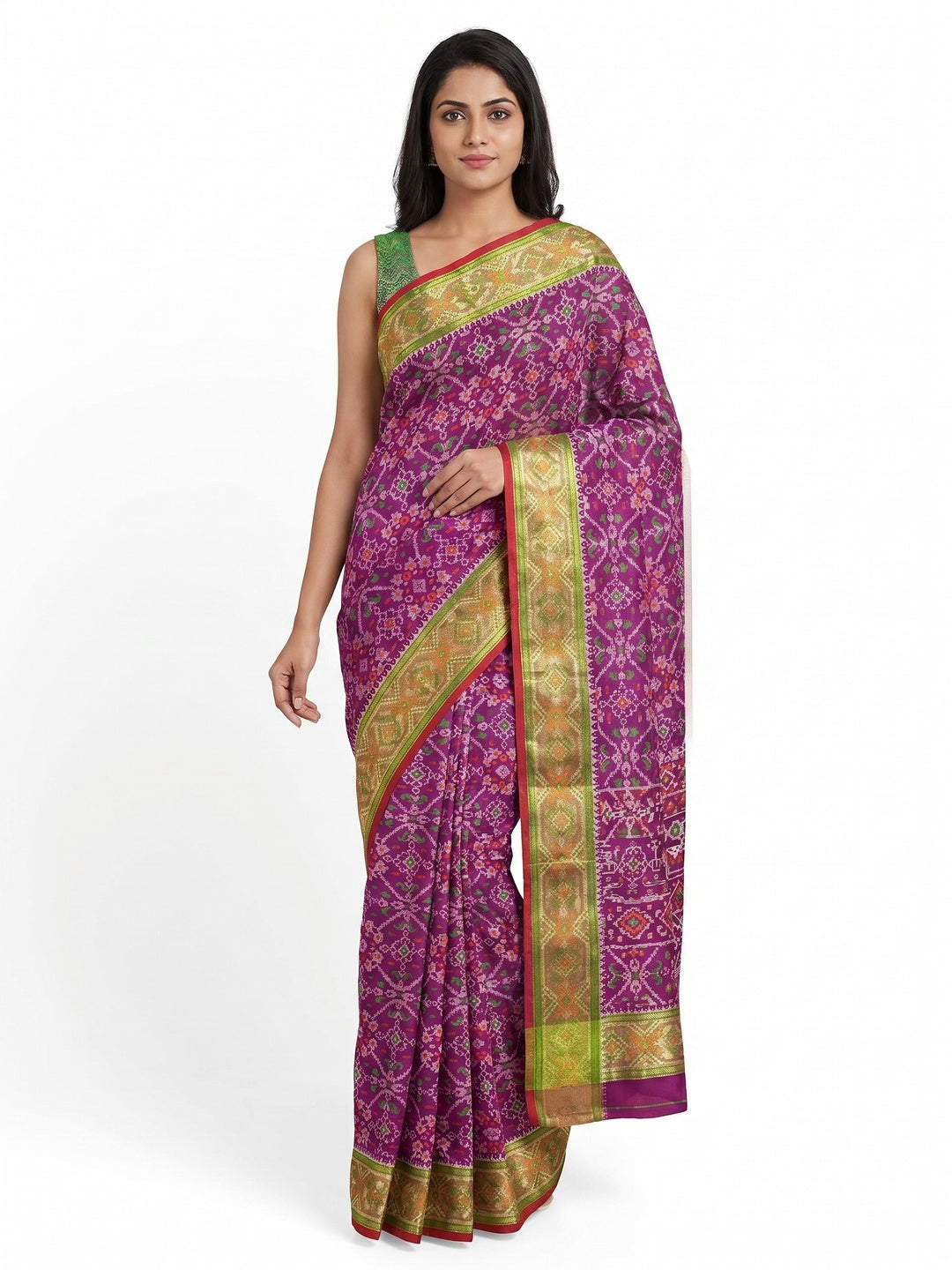 Purple Woven Cotton Silk Patola Saree - Image 1