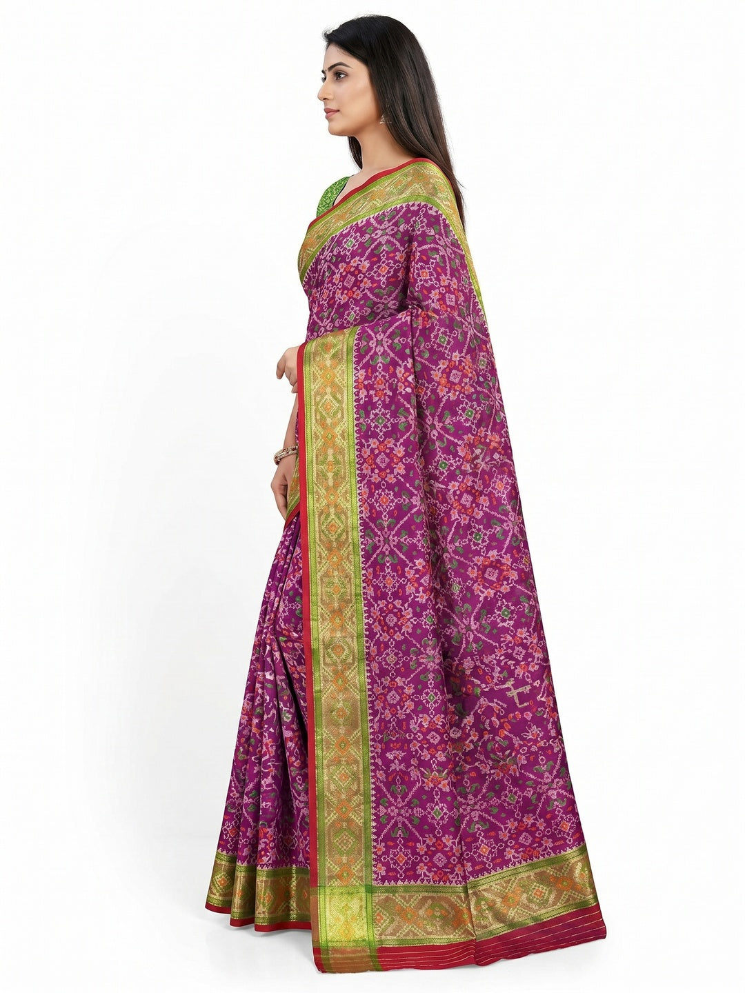 Purple Woven Cotton Silk Patola Saree - Image 3