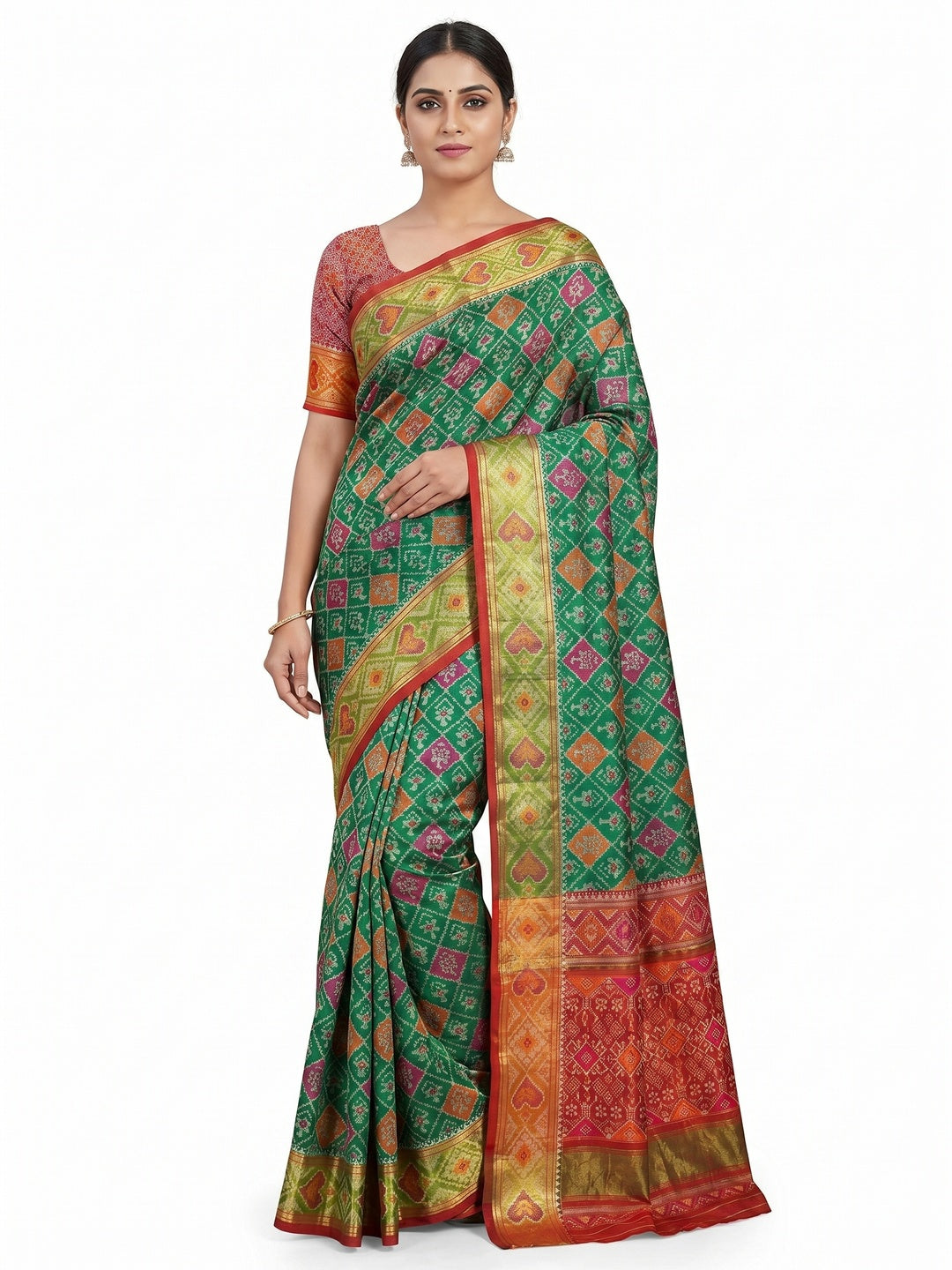 Green Woven Cotton Silk Patola Saree - Image 1