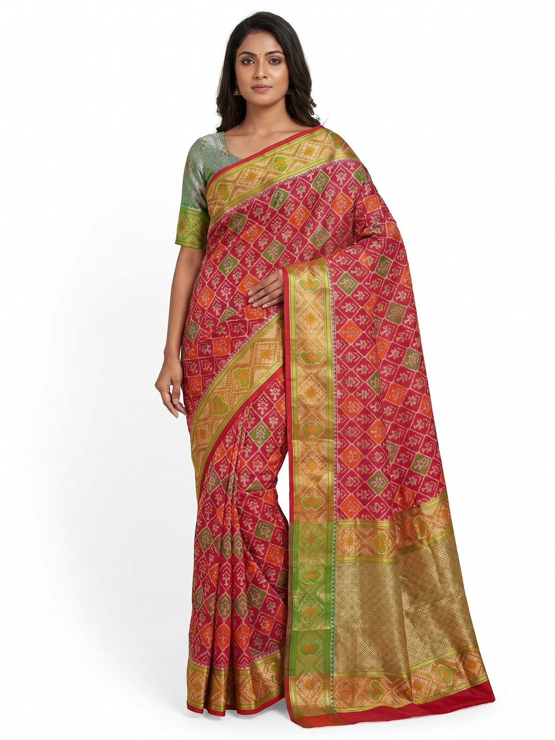 Red Woven Cotton Silk Patola Saree - Image 1