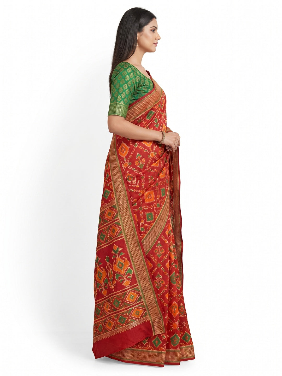 Red Woven Cotton Silk Patola Saree - Image 2