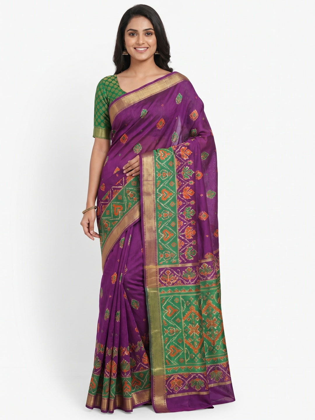 Purple Woven Cotton Silk Patola Saree - Image 1