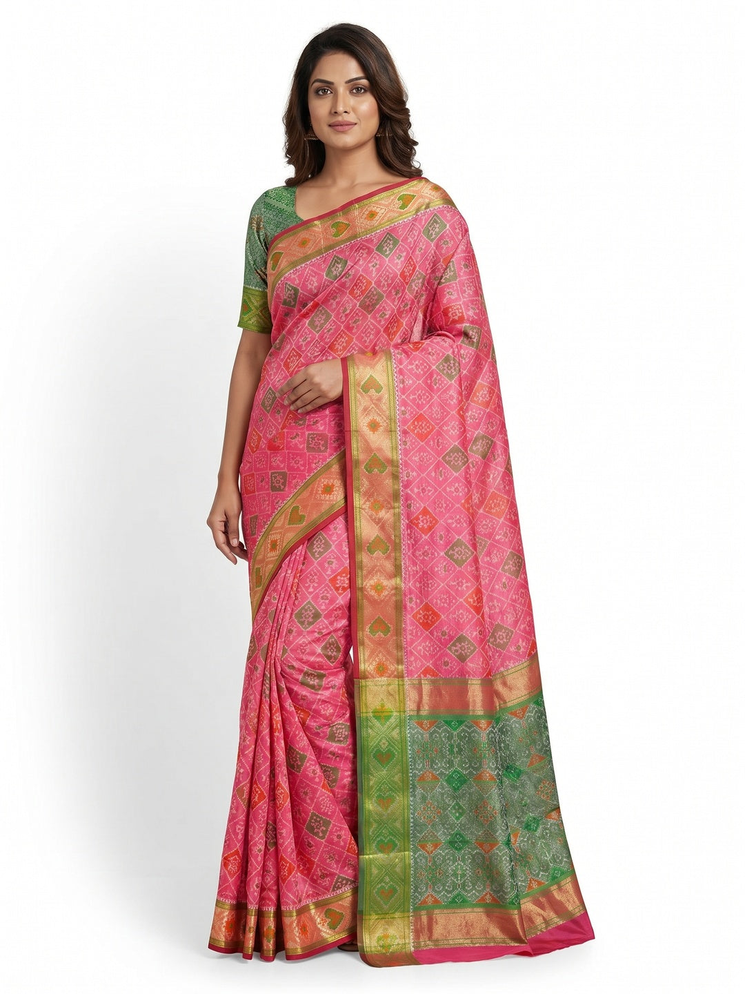 Pink Woven Cotton Silk Patola Saree - Image 1