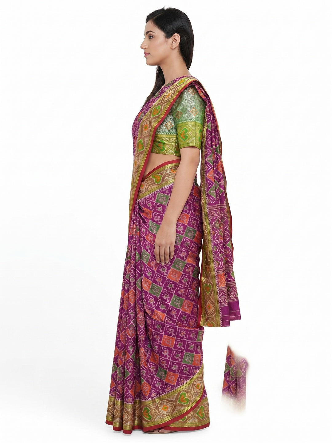 Purple Woven Cotton Silk Patola Saree - Image 3