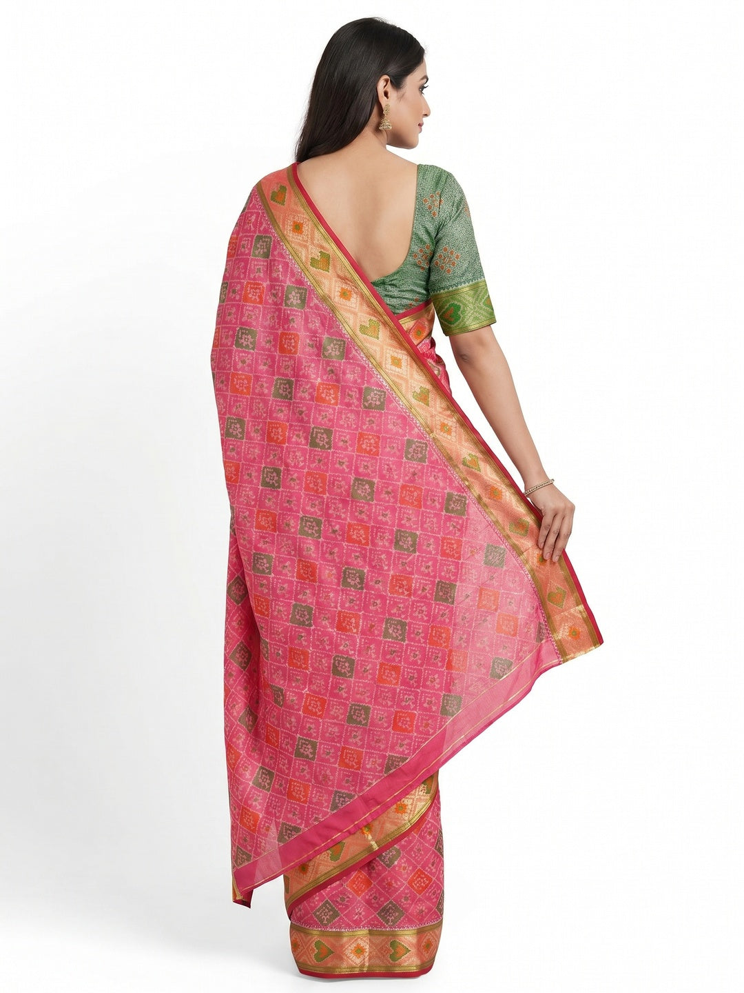 Pink Woven Cotton Silk Patola Saree - Image 3