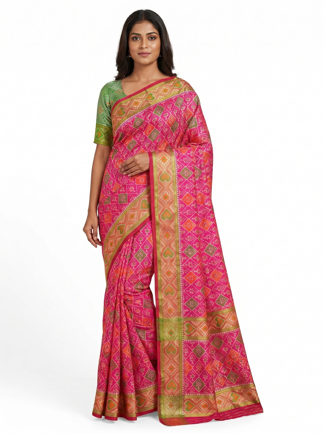 Rani Pink Woven Cotton Silk Patola Saree - Image 1