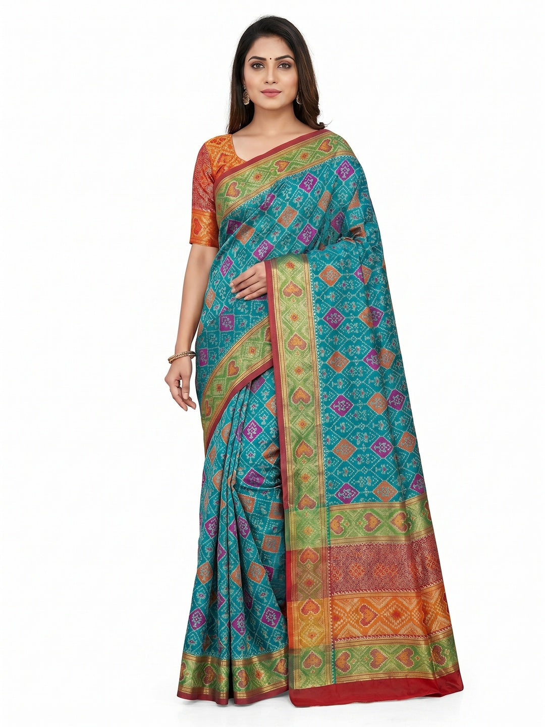 Rama Blue Woven Cotton Silk Patola Saree - Image 1
