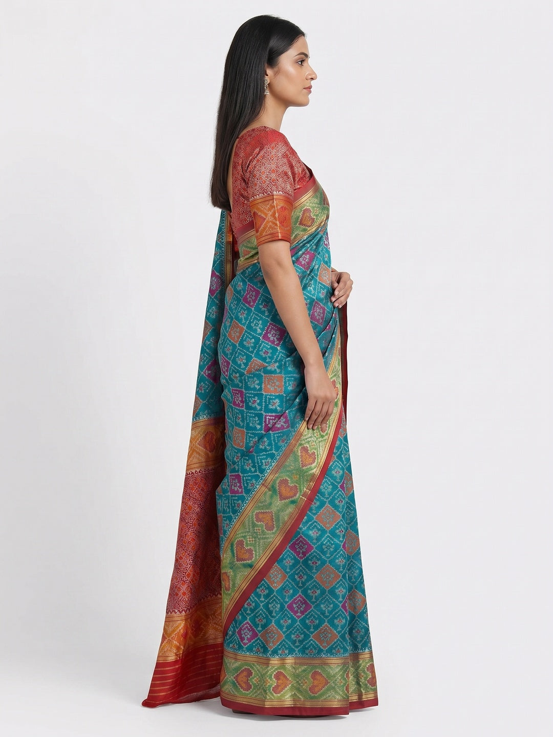 Rama Blue Woven Cotton Silk Patola Saree - Image 2
