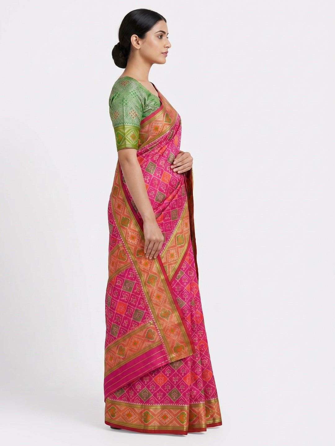 Rani Pink Woven Cotton Silk Patola Saree - Image 3