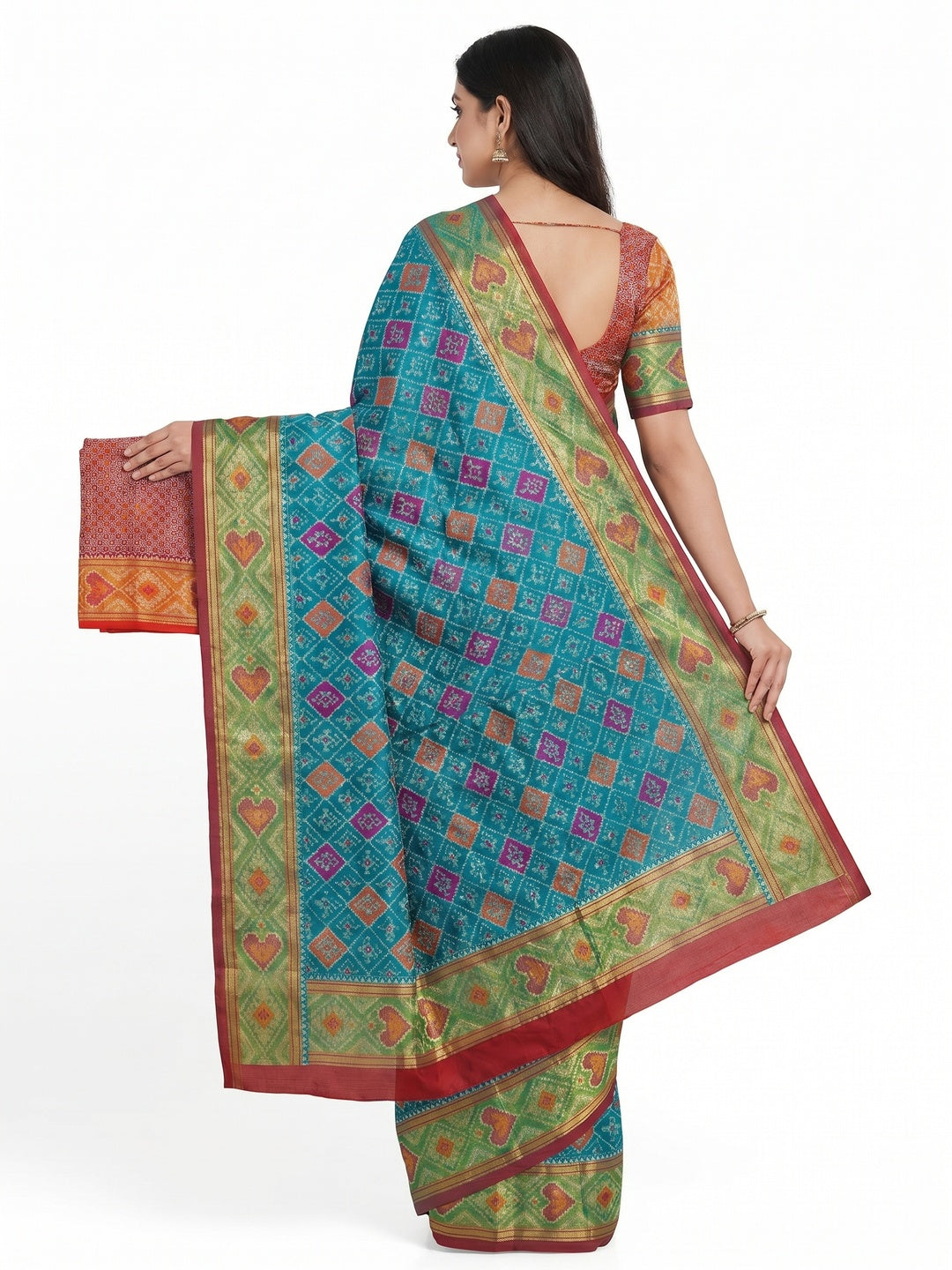 Rama Blue Woven Cotton Silk Patola Saree - Image 3