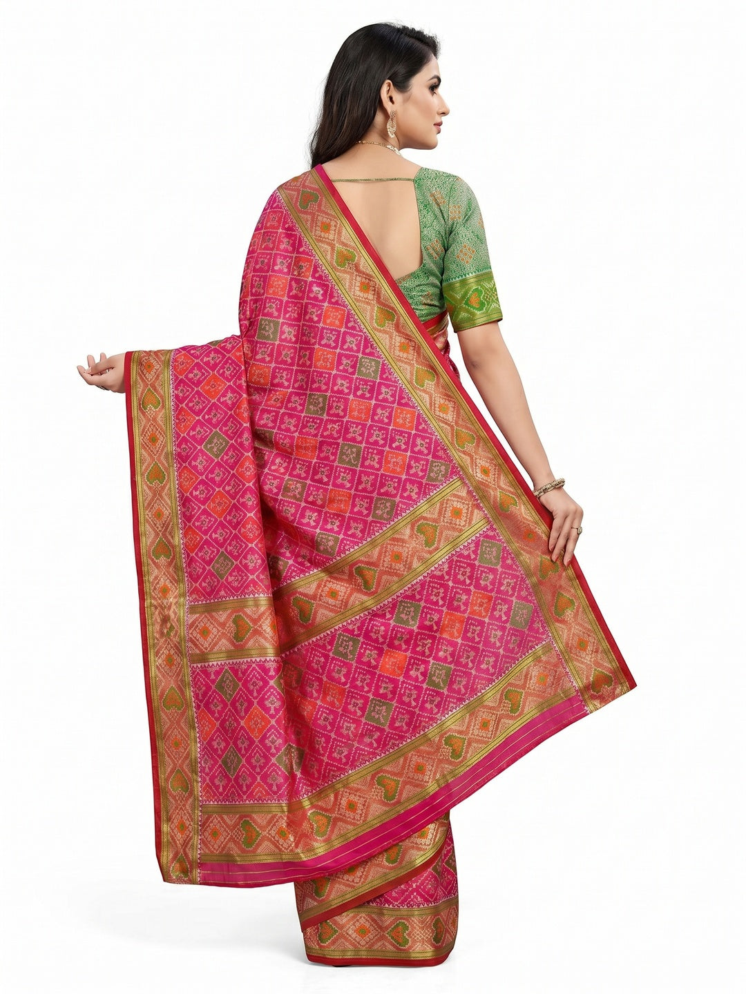 Rani Pink Woven Cotton Silk Patola Saree - Image 2