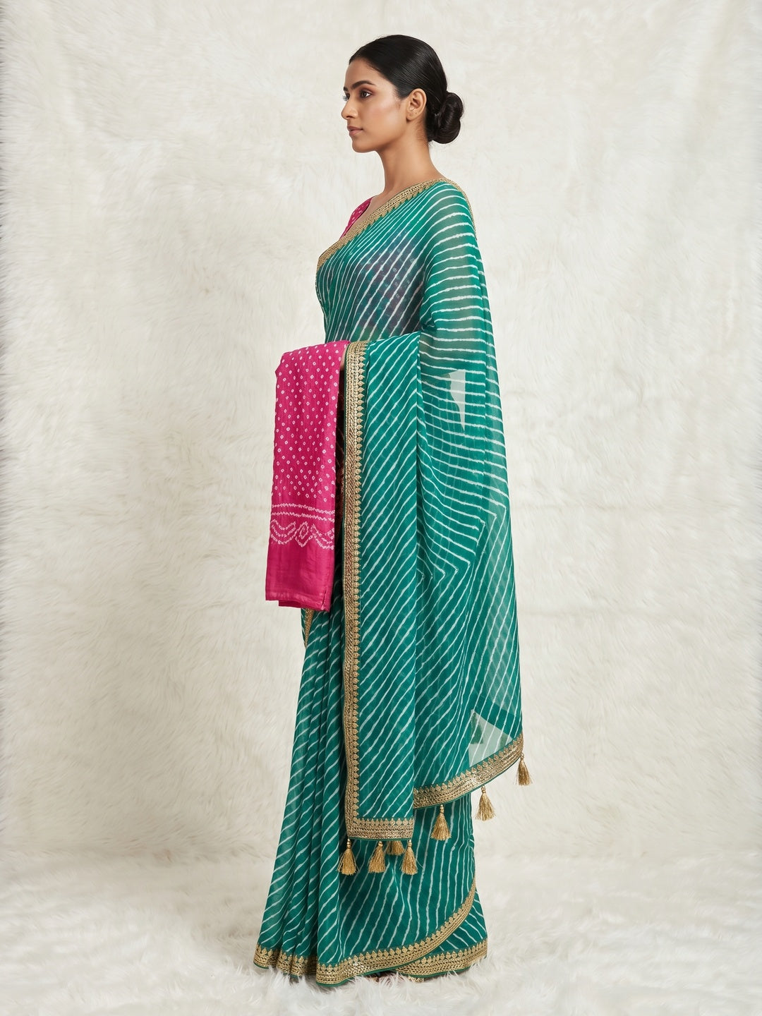 Rama Green Leheriya Printed Georgette Saree - Image 3