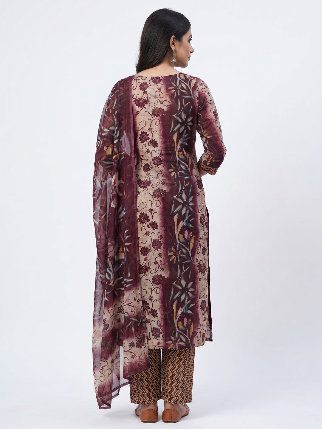Maroon Floral Printed Pure Cotton Dress Material - Image 3