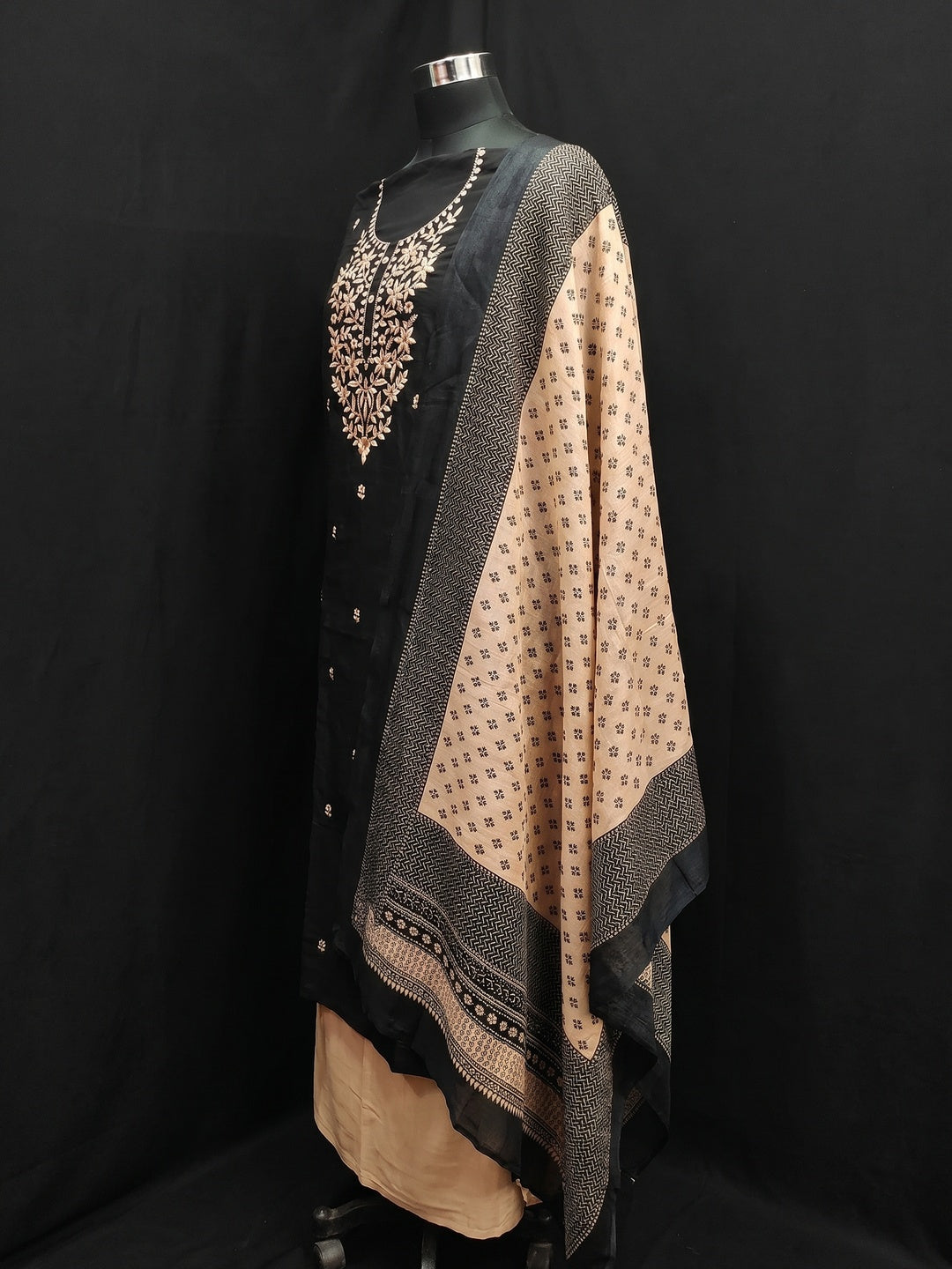 Black Embroidered Viscose Dress Material - Image 2