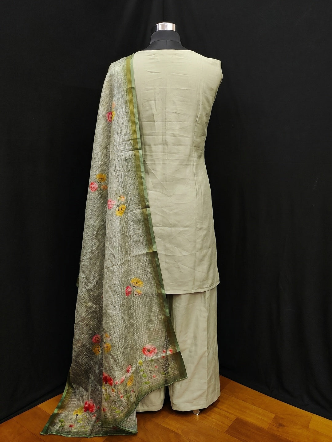 Green Floral Embroidered Pure Cotton Dress Material - Image 2