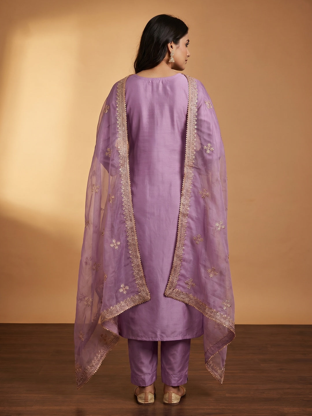 Purple Floral Embroidered Cotton Silk Dress Material - Image 1