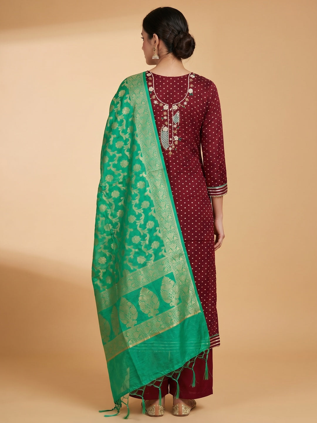 Maroon Woven With Hand Embroidery Chanderi Dress Material - Image 2