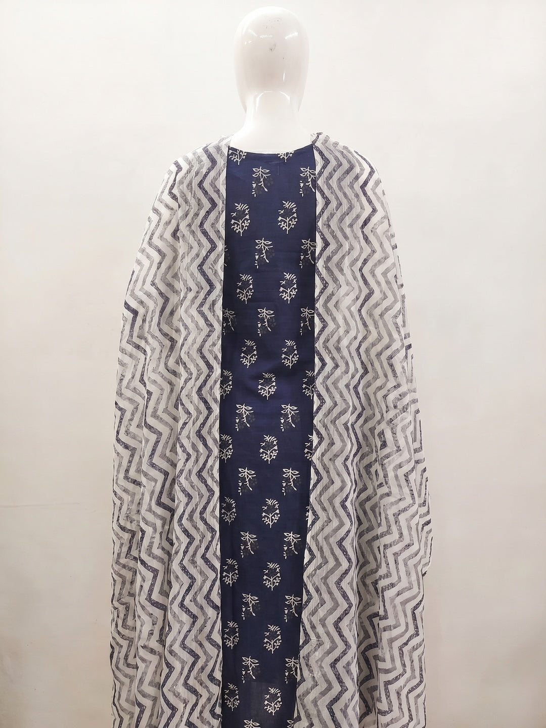 Blue Floral Printed Cotton Blend Dress Material - Image 2