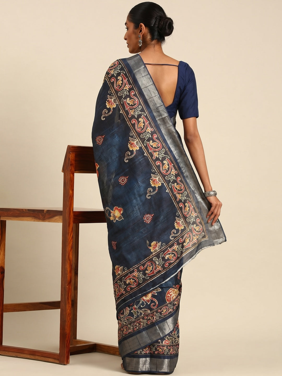 Blue Digital Printed Cotton Blend Saree With Woven Border - Image 2