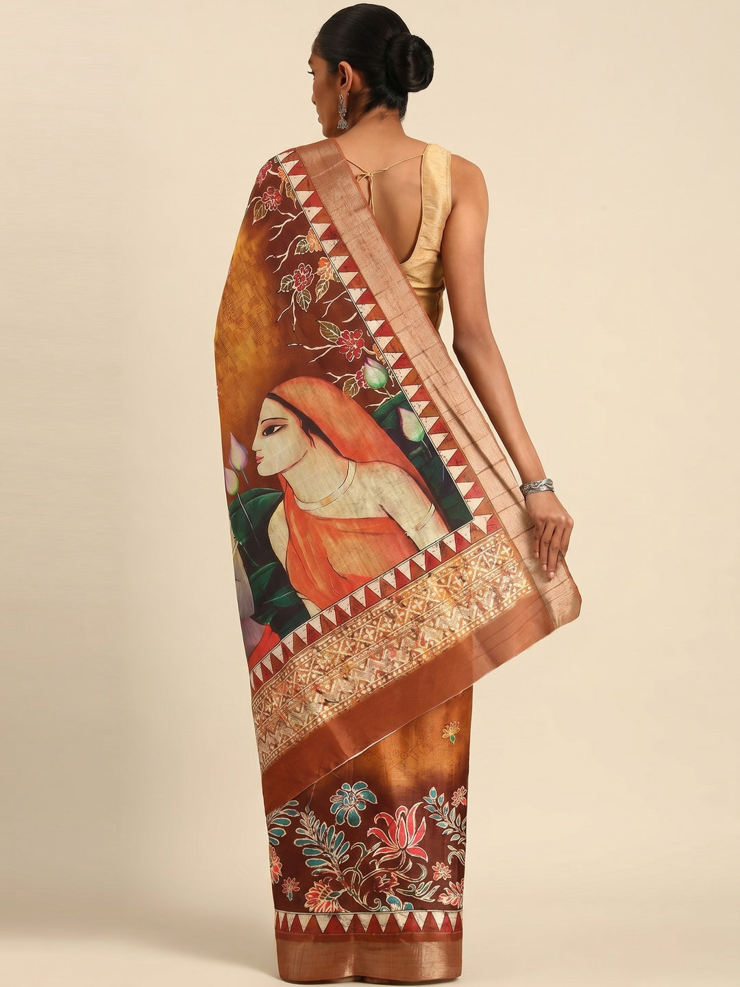 Orange Digital Printed Cotton Blend Saree With Woven Border - Image 2