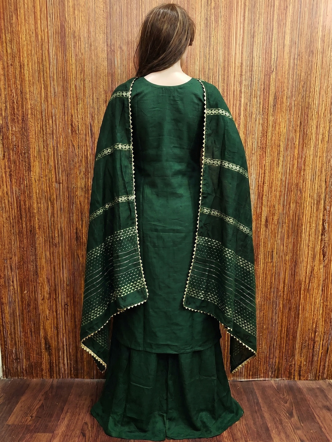 Green Hand Embroidered Cotton Blend Dress Material - Image 3