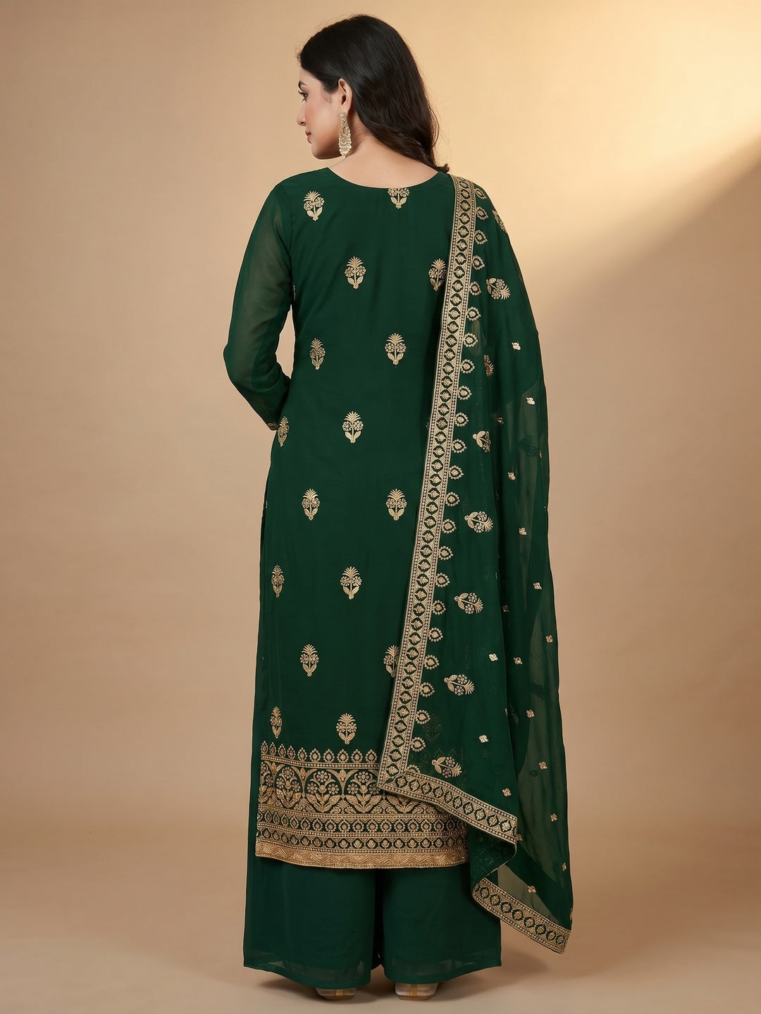 Green Floral Embroidered Georgette Dress Material - Image 3