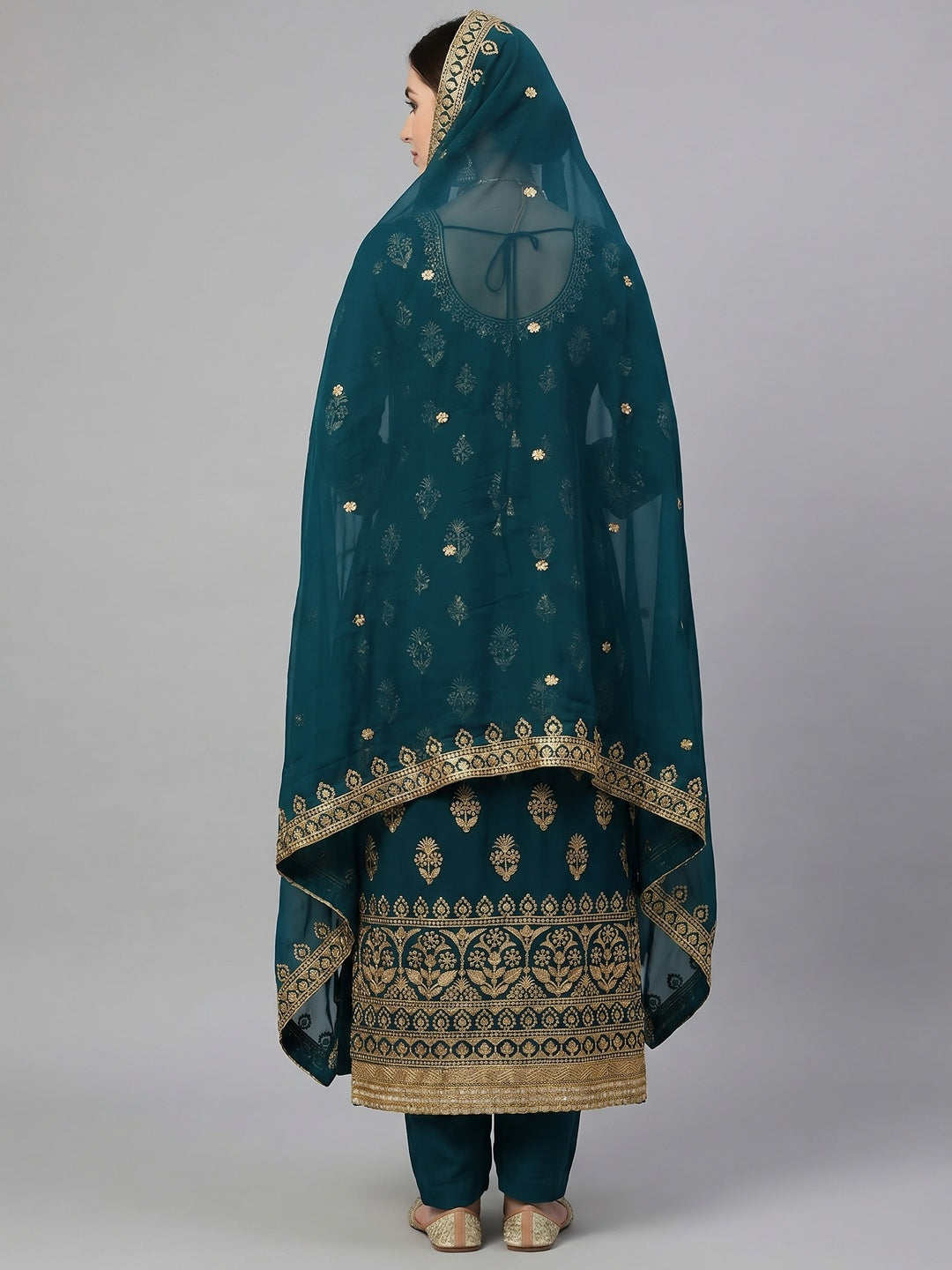 Morpich Floral Embroidered Georgette Dress Material - Image 3