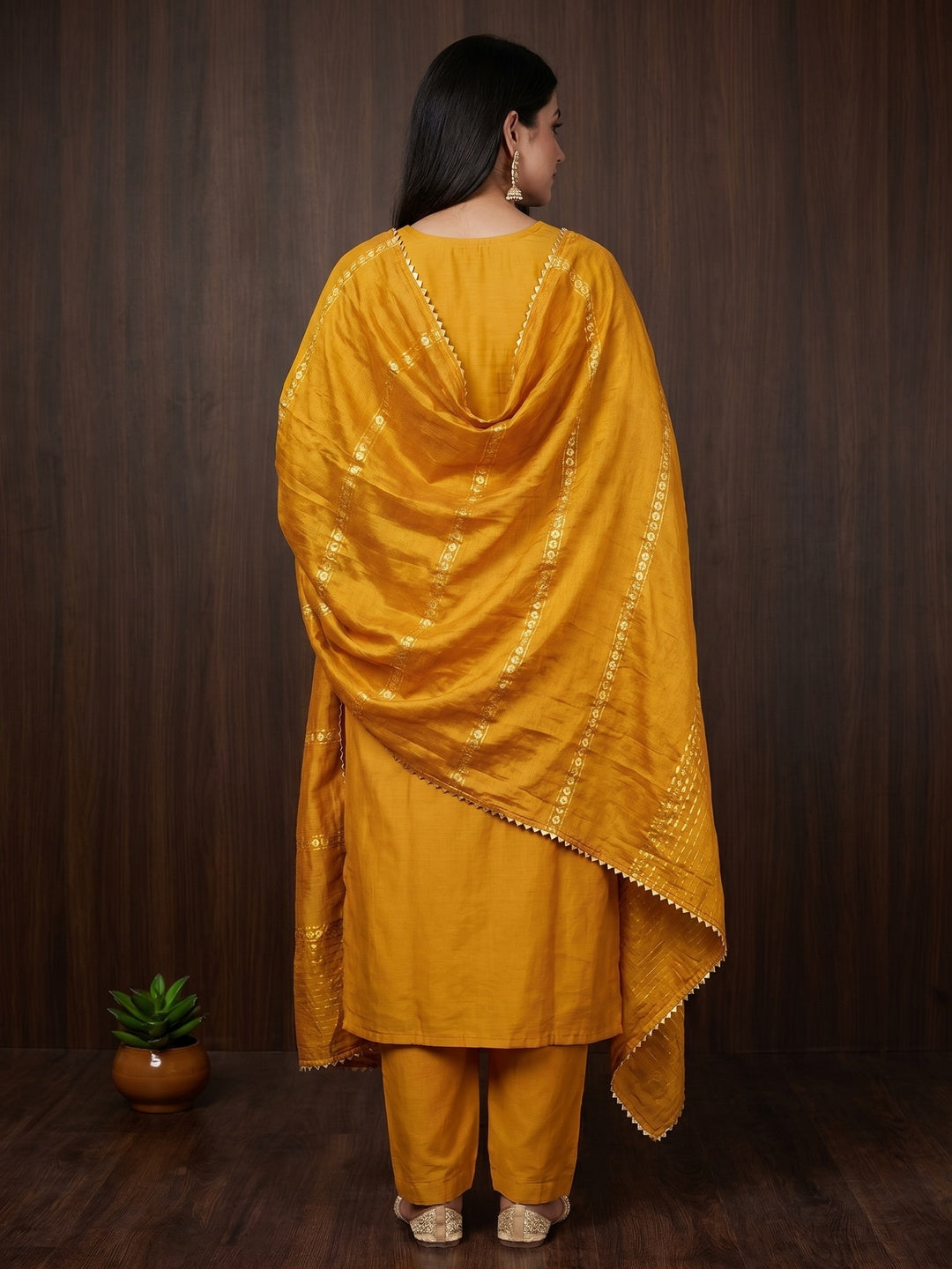 Mustard Hand Embroidered Cotton Blend Dress Material - Image 2
