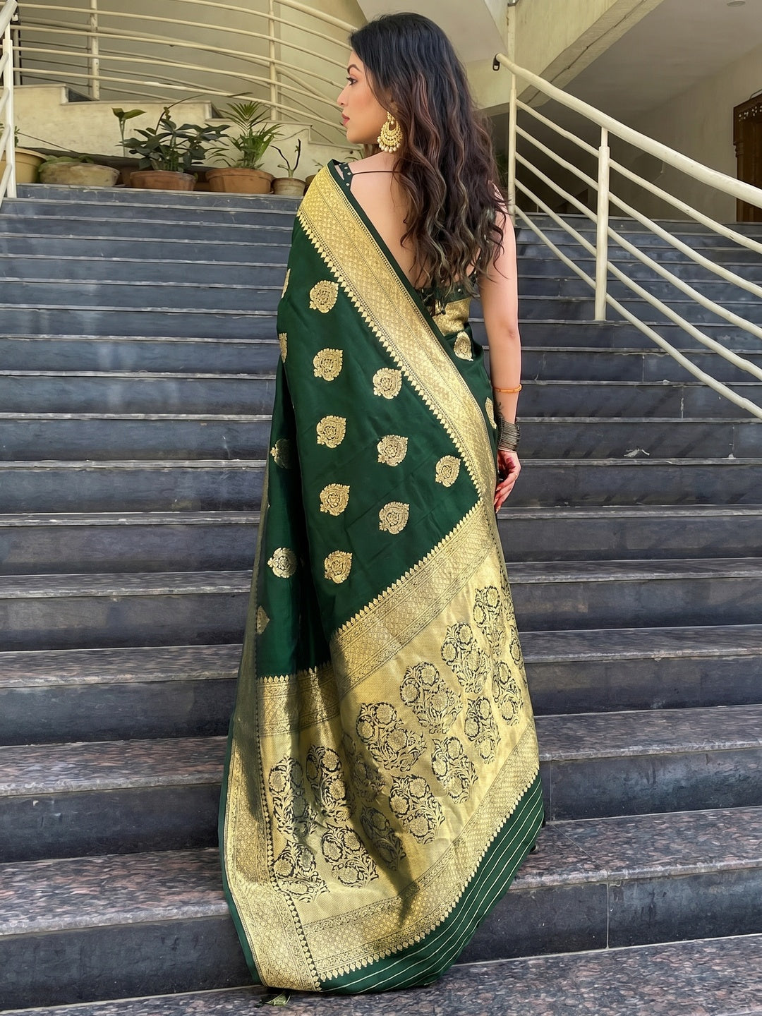 Green Woven Banarasi Silk Saree - Image 1