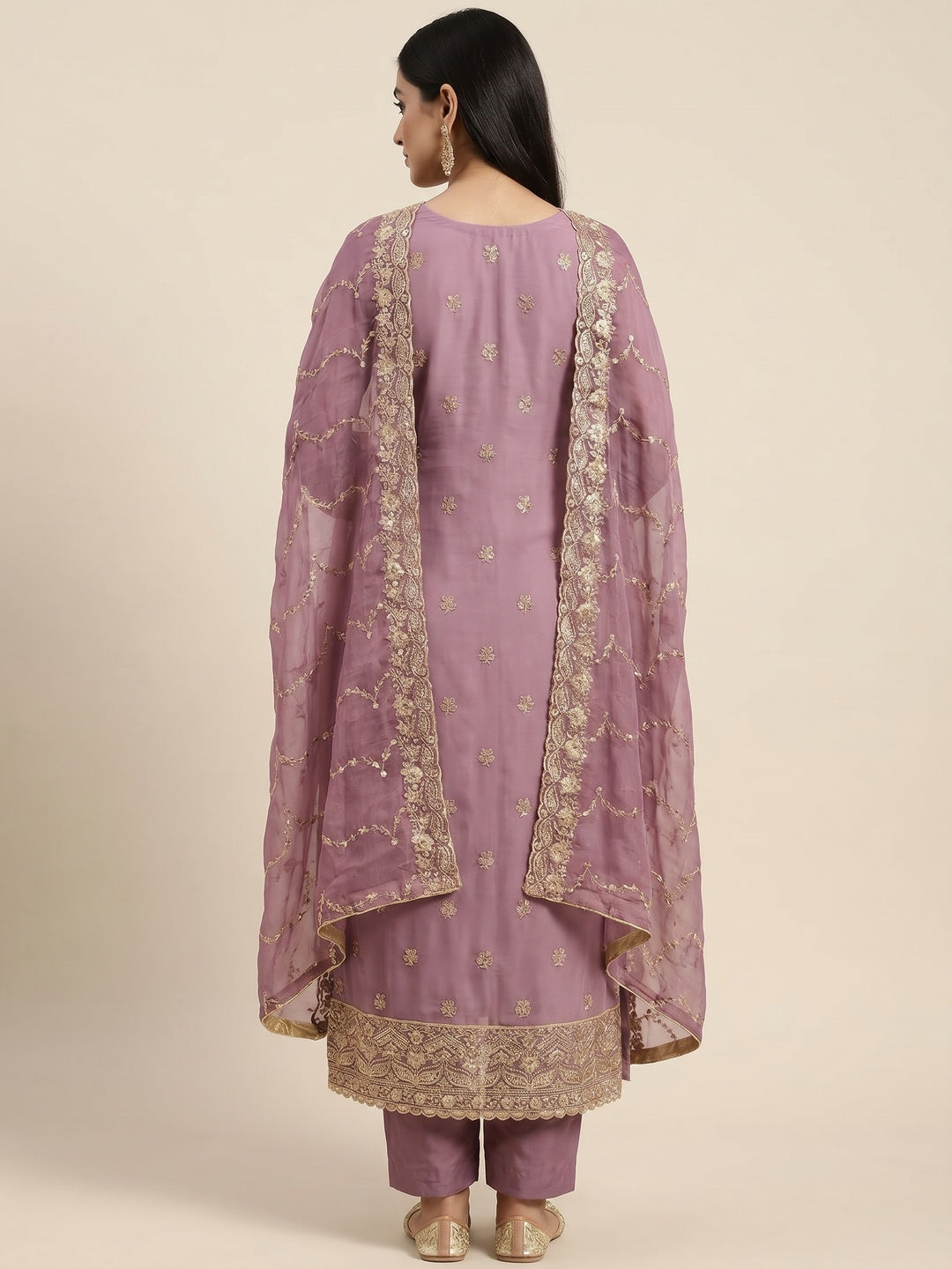 Elegant Purple Chiffon Unstitched Dress Material with Heavy Embroidery - Image 4